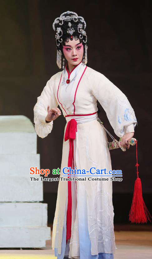 Chinese Cantonese Opera Actress Garment The Fairy Tale of White Snake Costumes and Headdress Traditional Guangdong Opera Bai Suzhen Apparels Hua Tan Dress