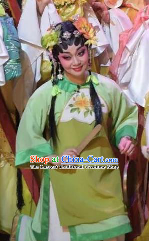 Chinese Cantonese Opera Xiaodan Garment Hua Yue Ying Costumes and Headdress Traditional Guangdong Opera Servant Girl Apparels Yu Lan Dress