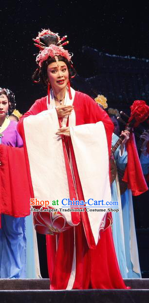 Chinese Cantonese Opera Young Female Garment Empress Zhou the Lesser Costumes and Headdress Traditional Guangdong Opera Queen Apparels Hua Tan Red Dress