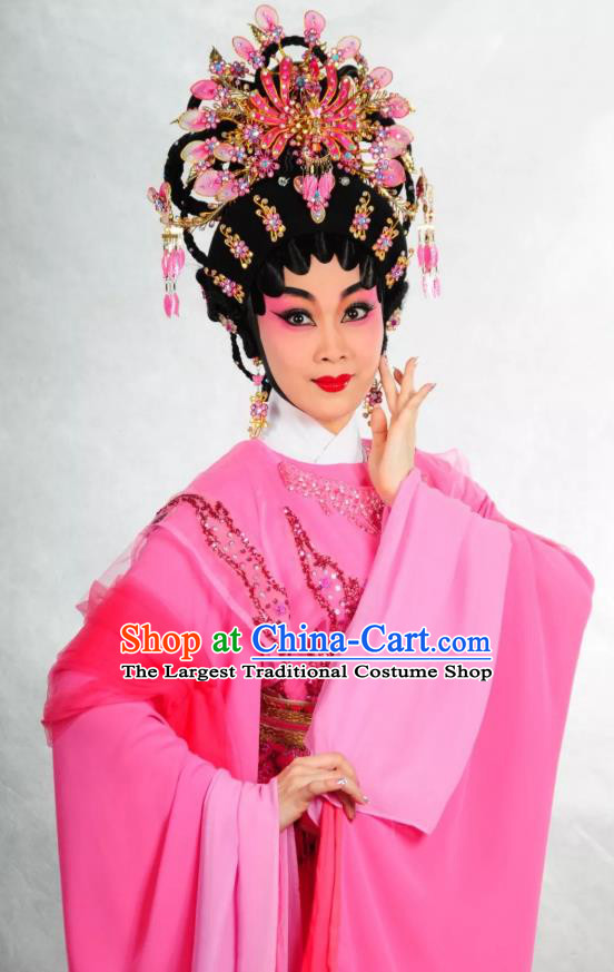 Chinese Cantonese Opera Huo Xiaoyu Garment Story of the Violet Hairpin Costumes and Headdress Traditional Guangdong Opera Diva Apparels Hua Tan Rosy Dress