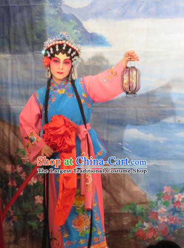 Chinese Cantonese Opera Xiaodan Chun Lan Garment Hua Tian Ba Xi Hairpin Costumes and Headdress Traditional Guangdong Opera Young Lady Apparels Maidservant Dress