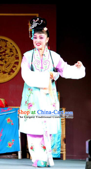 Chinese Sichuan Opera Highlights Servant Girl Garment Costumes and Headdress Feng Yi Pavilion Traditional Peking Opera Xiaodan Dress Young Lady Apparels