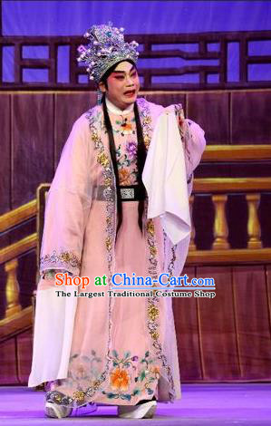 Chinese Guangdong Opera Young Male Apparels Costumes and Headpieces Traditional Cantonese Opera Xiaosheng Garment Crown Prince Wei Jianhun Clothing