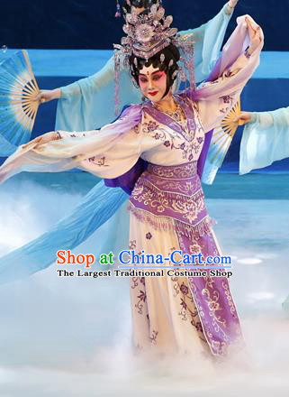 Chinese Cantonese Opera Hua Tan Garment Goddess Luo Costumes and Headdress Traditional Guangdong Opera Young Beauty Apparels Actress Dress