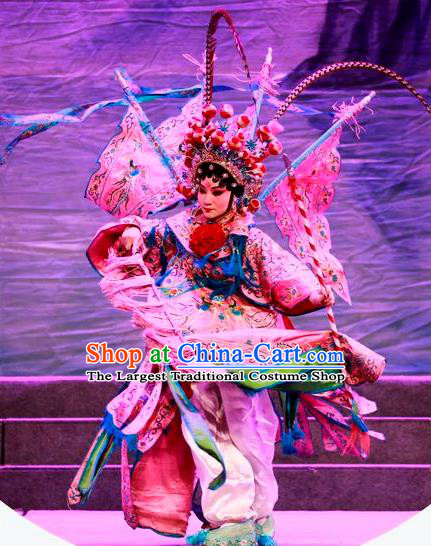 Chinese Cantonese Opera Tao Ma Tan Garment Costumes and Headdress Traditional Guangdong Opera Female General Apparels Dress with Flags