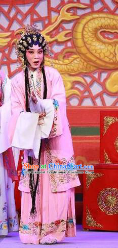 Chinese Cantonese Opera Actress Garment The Mad Monk by the Sea Costumes and Headdress Traditional Guangdong Opera Young Woman Apparels Diva Ye Piaohong Pink Dress