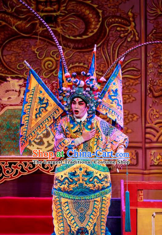 Chinese Guangdong Opera Crown Prince Apparels Costumes and Headwear Traditional Cantonese Opera Kao Garment General Armor Clothing with Flags