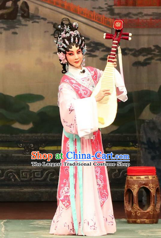 Chinese Cantonese Opera Hua Tan Garment Princess Zhaojun Costumes and Headdress Traditional Guangdong Opera Diva Apparels Young Beauty Dress