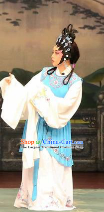 Chinese Cantonese Opera Xiaodan Garment Princess Zhaojun Costumes and Headdress Traditional Guangdong Opera Maidservant Apparels Blue Dress