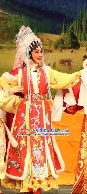 Chinese Cantonese Opera Empress Garment Princess Zhaojun Costumes and Headdress Traditional Guangdong Opera Hua Tan Apparels Xiongnu Queen Dress