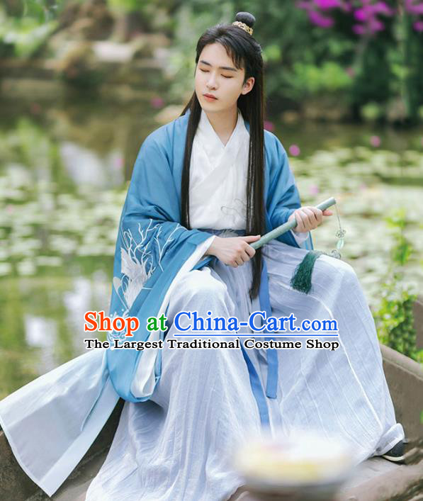 Chinese Traditional Ming Dynasty Swordsman Historical Costumes Ancient Nobility Scholar Hanfu Apparels Complete Set for Men