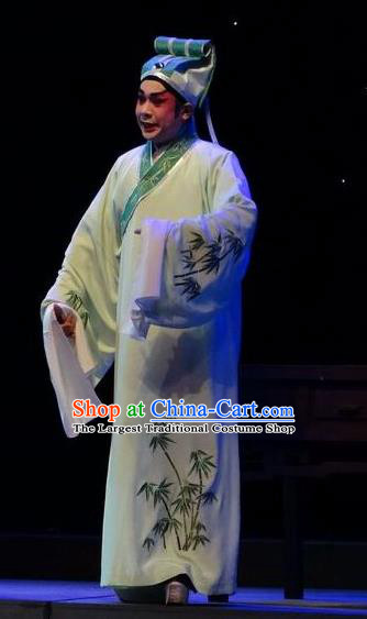 Zi Yun Chinese Guangdong Opera Xiaosheng Apparels Costumes and Headwear Traditional Cantonese Opera Niche Garment Scholar Wen Qing Clothing