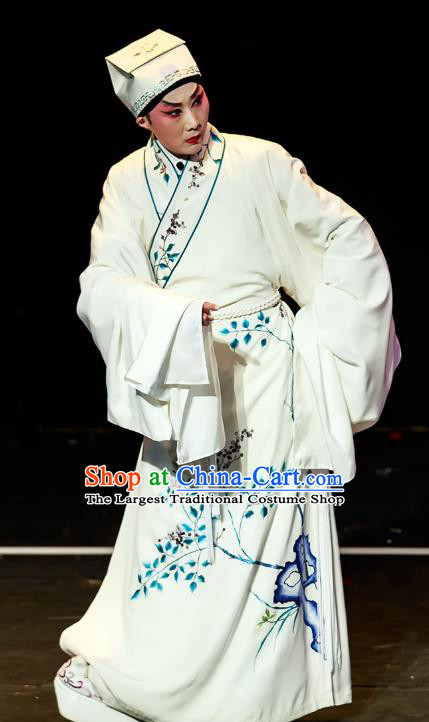 Fu Shi San Sheng Meng Chinese Guangdong Opera Xiaosheng Apparels Costumes and Headwear Traditional Cantonese Opera Young Male Garment Scholar Clothing