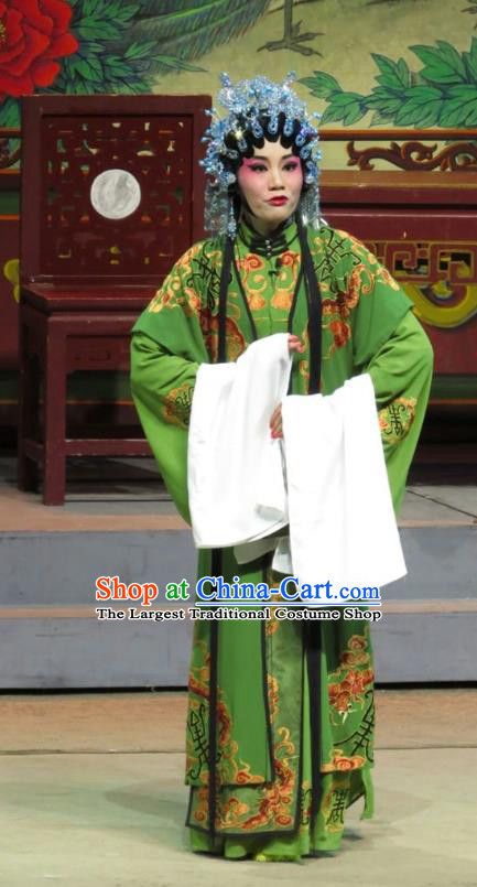 Chinese Cantonese Opera Noble Dame Garment The Strange Stories Costumes and Headdress Traditional Guangdong Opera Countess Apparels Rich Mistress Green Dress