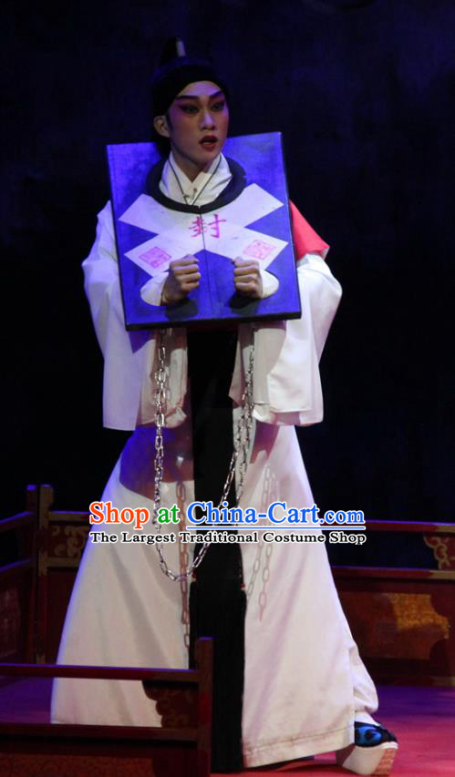 Escape from Banishment Chinese Guangdong Opera Distress Male Apparels Costumes and Headwear Traditional Cantonese Opera Garment Prisoner He Wenxiu Clothing