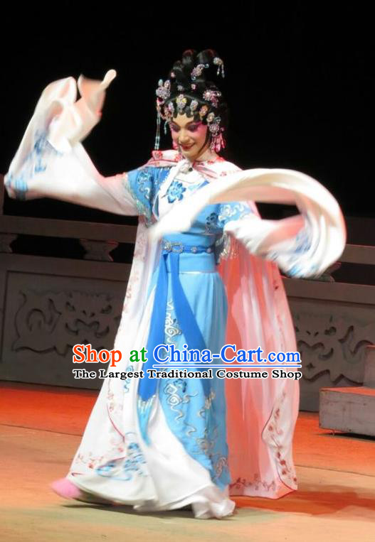 Chinese Cantonese Opera Young Female Garment The Strange Stories Costumes and Headdress Traditional Guangdong Opera Hua Tan Apparels Actress Xiao Cui Dress