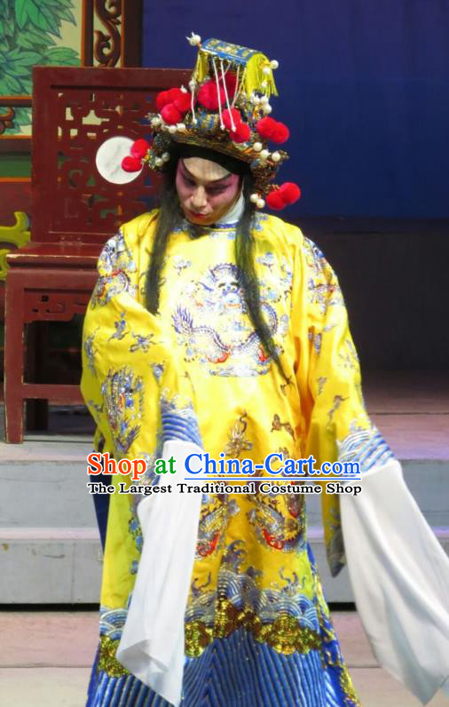 The Strange Stories Chinese Guangdong Opera Stupid Male Apparels Costumes and Headwear Traditional Cantonese Opera Xiaosheng Garment Wang Yuanfeng Clothing