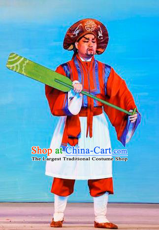 San Xiao Yin Yuan Chinese Guangdong Opera Boatman Apparels Costumes and Headwear Traditional Cantonese Opera Sailor Garment Clothing