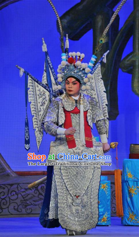 The Sword Chinese Guangdong Opera General Kao Apparels Costumes and Headwear Traditional Cantonese Opera Military Officer Garment Armor Clothing with Flags