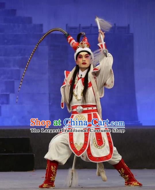 Shuang Qiang Lu Wenlong Chinese Guangdong Opera Wusheng Apparels Costumes and Headwear Traditional Cantonese Opera Martial Male Garment Warrior Clothing