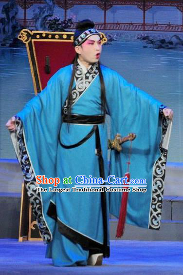 Luo Shui Qing Meng Chinese Guangdong Opera Young Male Apparels Costumes and Headwear Traditional Cantonese Opera Prince Garment Niche Blue Clothing