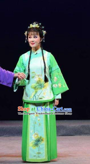 Chinese Historical Drama Thirteen Trades Monopoly Ancient Village Girl Garment Qing Dynasty Young Lady Costumes and Headdress Traditional Green Dress Apparels for Woman