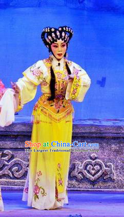 Chinese Cantonese Opera Servant Girl Garment Da Nao Mei Zhi Fu Costumes and Headdress Traditional Guangdong Opera Young Lady Apparels Xiaodan Yellow Dress