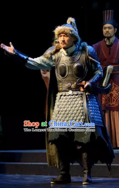 Chinese Traditional Northern Wei Dynasty General Apparels Costumes Historical Drama Bei Wei Feng Yang Ancient Shogun Garment Armor Clothing and Headwear