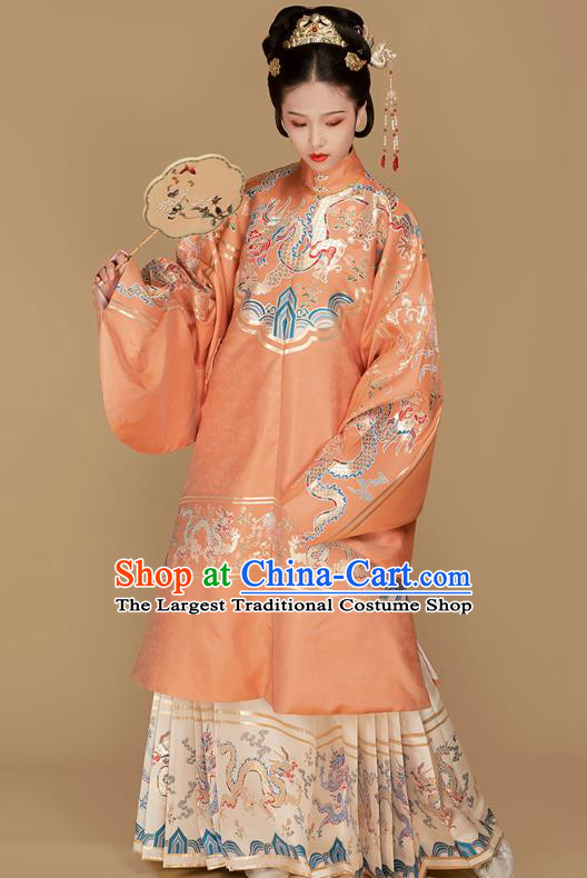 Chinese Traditional Ming Dynasty Countess Hanfu Dress Apparels Ancient Noble Female Historical Costumes Brocade Blouse and Skirt Full Set