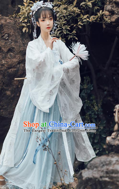 Chinese Traditional Tang Dynasty Noble Lady Hanfu Apparels Ancient Royal Princess Historical Costumes Cape Blouse and Dress Full Set