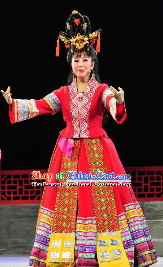 Chinese Historical Drama Lv Zhu Nv Chuan Qi Ancient Ethnic Girl Garment Costumes Traditional Young Lady Red Dress Apparels and Headdress