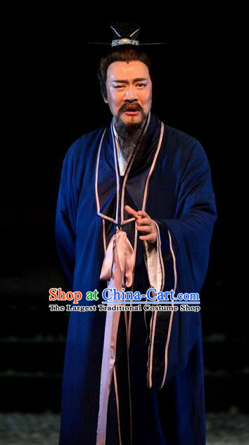 Chinese Traditional Song Dynasty Elderly Male Apparels Costumes Historical Drama Phoenix Hairpin Ancient Poet Lu You Garment Scholar Clothing and Headwear