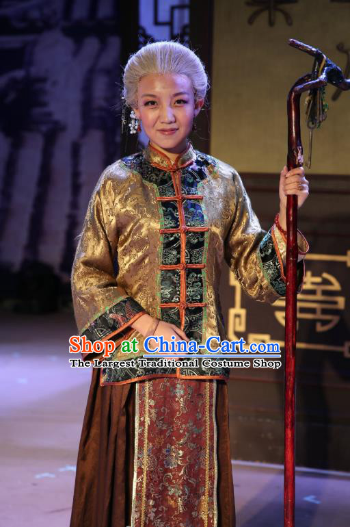 Chinese Historical Drama Autumn Begins Ancient Rich Dame Garment Costumes Traditional Stage Show Elderly Female Dress Qing Dynasty Old Madame Apparels and Headpieces