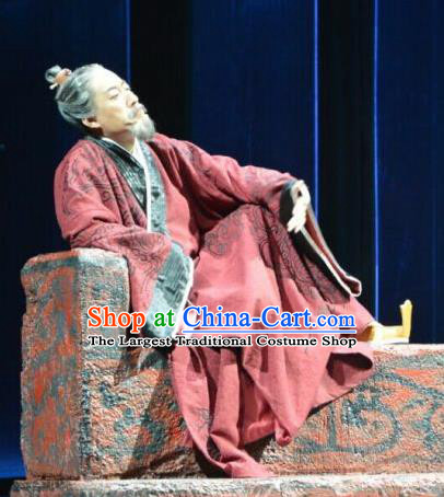 Chinese Traditional Han Dynasty Official Clothing Stage Performance Historical Drama Sima Qian Apparels Elderly Male Costumes Ancient Historian Garment and Headwear