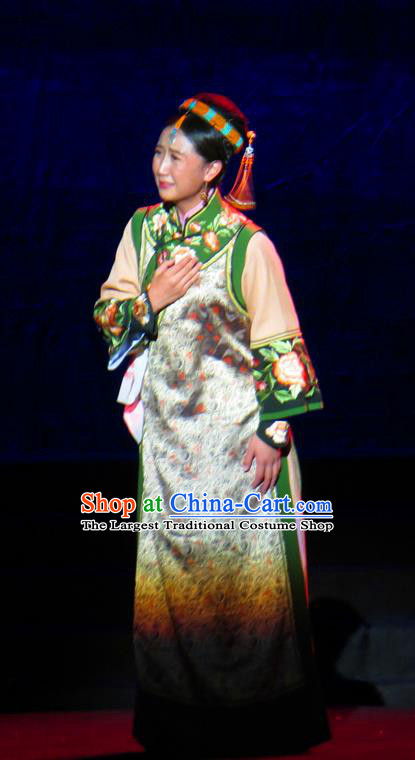 Chinese Historical Drama Yinzhan Naxi Ancient Mongolian Woman Garment Costumes Traditional Stage Show Dress Qing Dynasty Young Female Apparels and Headpieces