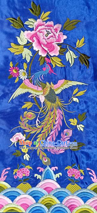 Chinese Traditional Embroidered Phoenix Peony Royalblue Patch Decoration Embroidery Applique Craft Embroidered Dress Accessories