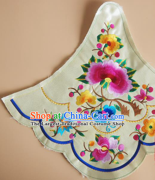 Chinese Traditional Embroidered Flowers Beige Patch Decoration Embroidery Applique Craft Embroidered Bellyband Accessories