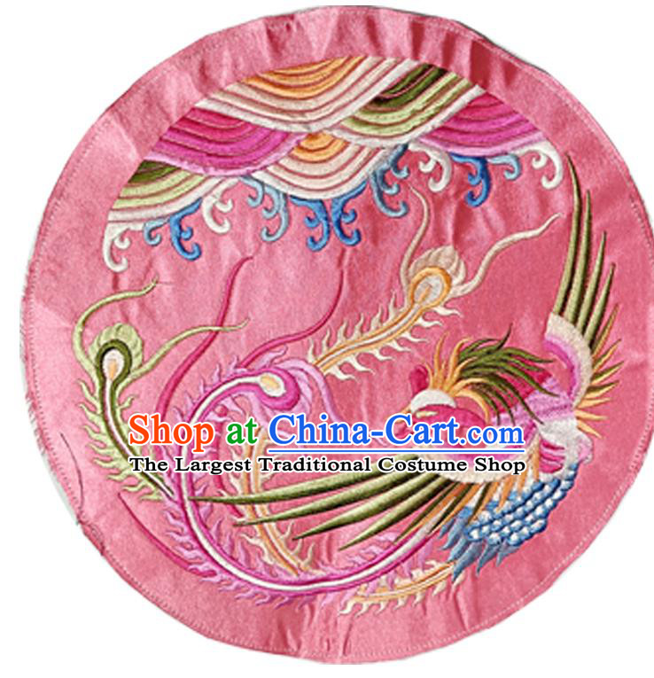 Chinese Traditional Embroidered Phoenix Pink Round Patch Decoration Embroidery Applique Craft Embroidered Accessories