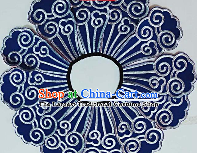 Chinese Traditional Qing Dynasty Embroidery Craft Embroidered Twelve Pieces Shoulder Accessories Embroidered Clouds Pattern Blue Shoulder