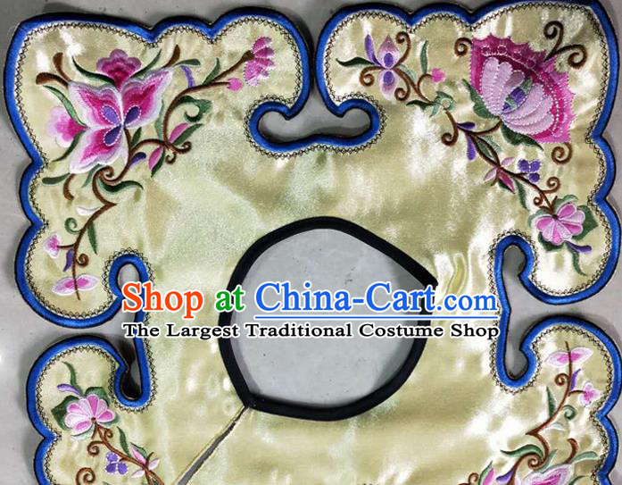 Chinese Traditional Embroidered Flowers Pattern Yellow Patch Embroidery Craft Qing Dynasty Embroidered Shoulder Accessories