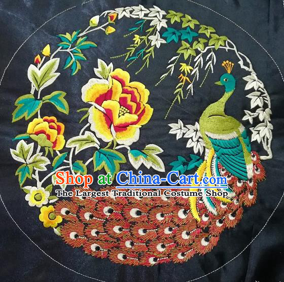 Chinese Traditional Embroidered Peacock Peony Pattern Cloth Patch Decoration Embroidery Craft Embroidered Accessories