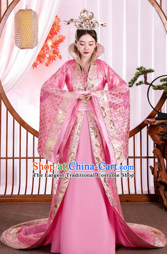 Traditional Chinese Tang Dynasty Court Queen Pink Hanfu Dress Apparels Ancient Drama Palace Empress Historical Costumes for Women