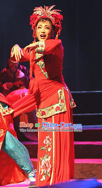 Chinese Sichuan Highlights Opera Bride Jin Zi Garment Costumes and Headdress Traditional Peking Opera Actress Dress Young Woman Apparels