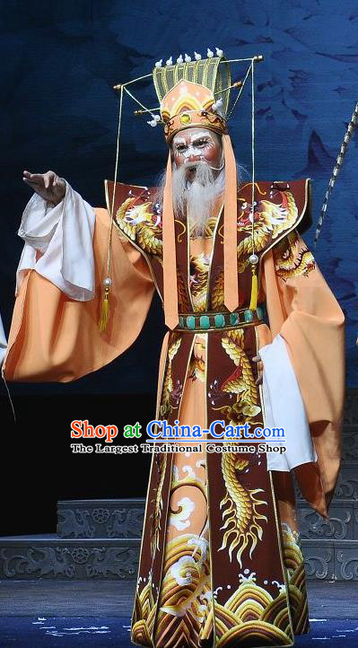 Princess Turandot Chinese Sichuan Opera Elderly Male Apparels Costumes and Headpieces Peking Opera Highlights Garment Emperor Clothing