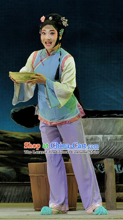 Chinese Sichuan Highlights Opera Village Girl Garment Costumes and Headdress Legend of Chen Mapo Traditional Peking Opera Young Lady Liu Qiaogu Dress Apparels