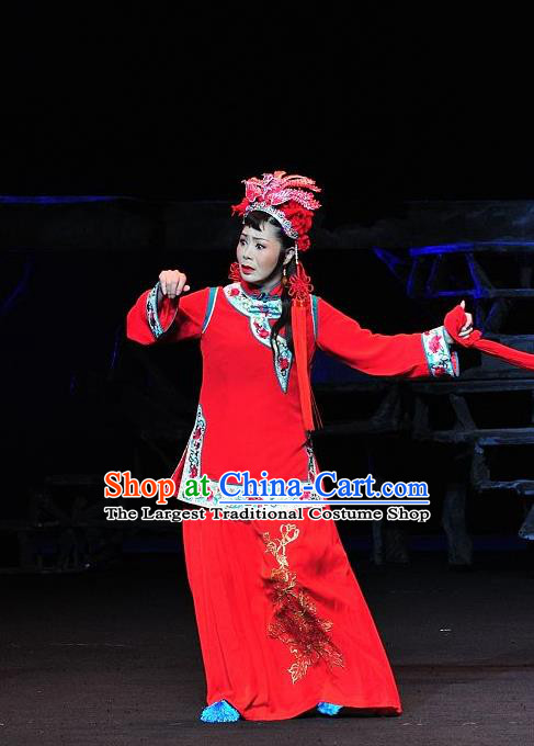 Chinese Sichuan Highlights Opera Bride Garment Costumes and Headdress Jin Zi Traditional Peking Opera Actress Dress Young Female Jin Zi Wedding Apparels