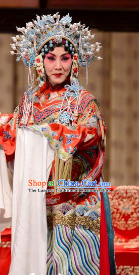 Chinese Hebei Clapper Opera Hua Tan Garment Costumes and Headdress He Feng Qun Traditional Bangzi Opera Bride Liang Luanying Dress Actress Wedding Apparels