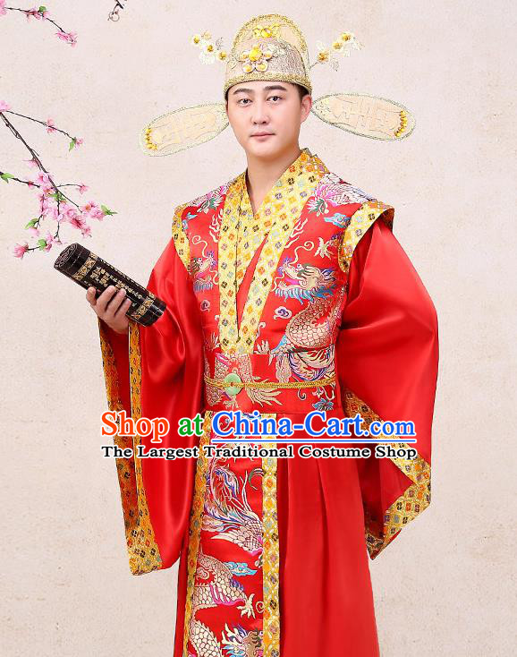 Chinese Ancient Prince Wedding Hanfu Apparels Traditional Tang Dynasty Nobility Childe Historical Costumes and Headwear Complete Set