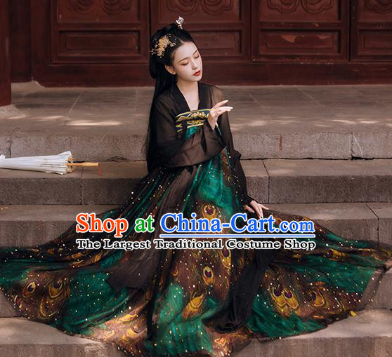 Traditional Chinese Tang Dynasty Palace Lady Historical Costumes Ancient Apparels Royal Princess Green Hanfu Dress