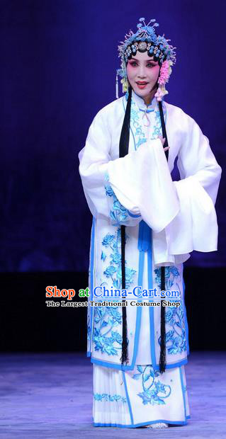 Chinese Hebei Clapper Opera Young Mistress Wang Sanqiao Garment Costumes and Headdress Zhen Zhu Shan Traditional Bangzi Opera Actress Dress Hua Tan Apparels